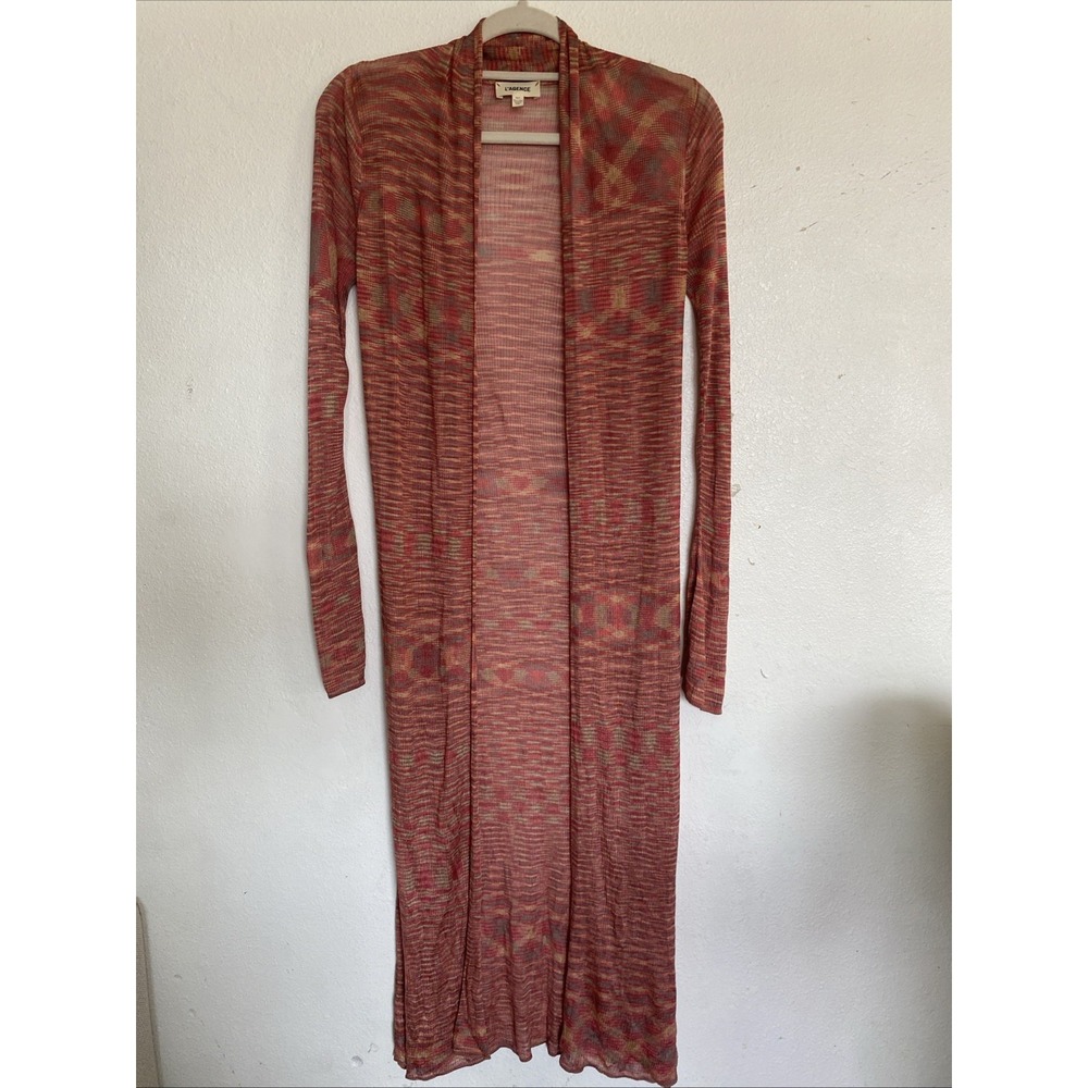 L Agence Womens Open Front Striped Long Cardigan Duster  Orange Coral Size XST‎